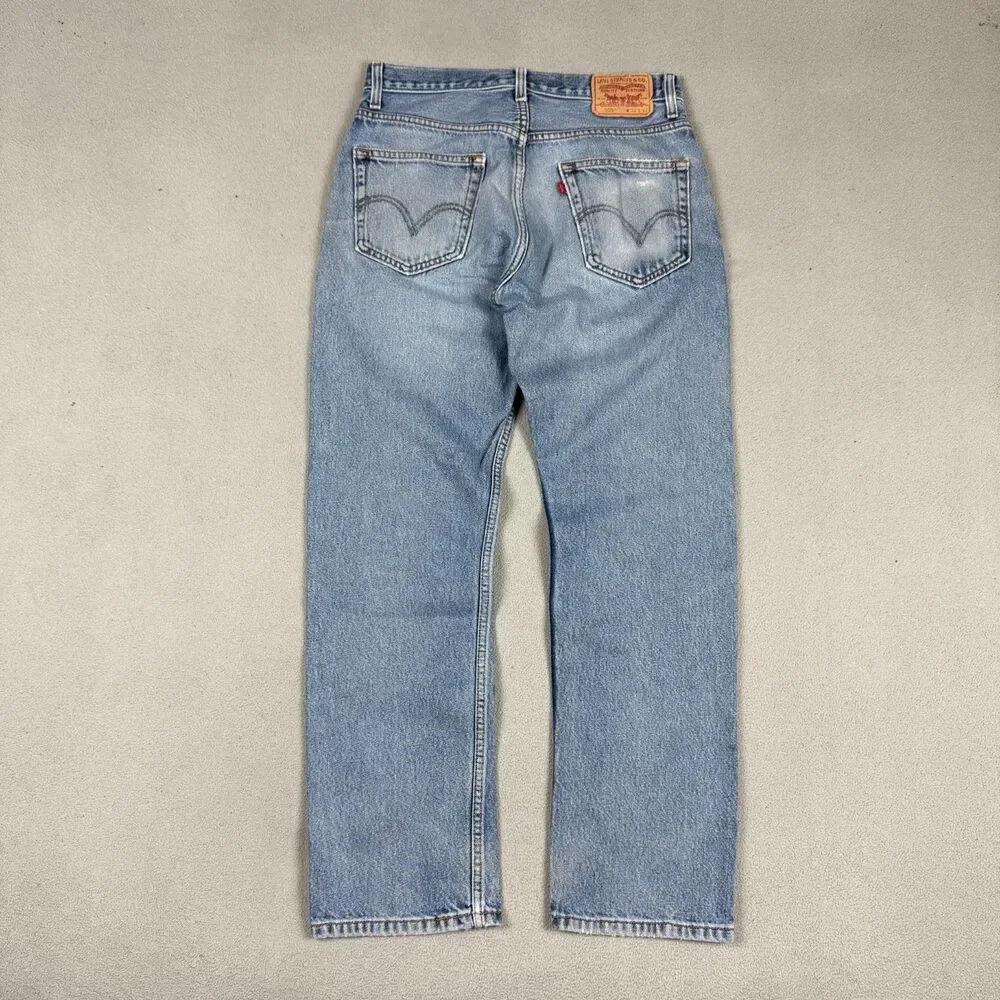 Levis 505 Jeans 32x32 Men's Regular Fit Light Wash Distressed Faded Denim